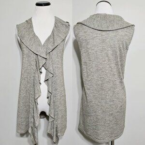 Lafayette 148 New York Sweater Vest M Womens Linen Blend Draped Ruffle Front